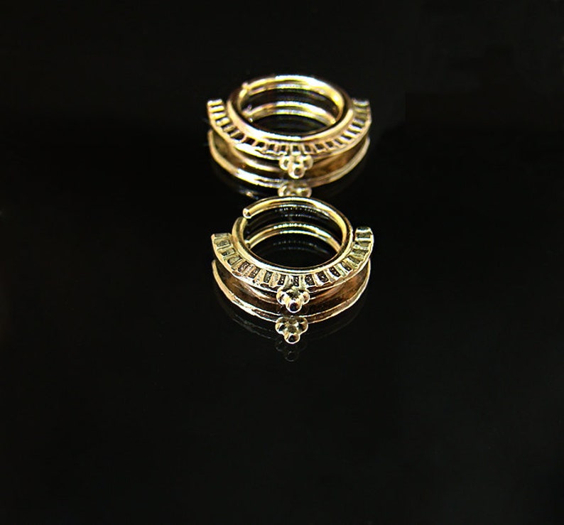14K Solid Yellow Gold Tribal Nose Ring: Indian Helix Septum Hoop Piercing