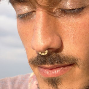 Gold septum for men, 14k gold septum, Aztec gold Septum, Gold Septum ring, nose ring, gold tragus, septum, solid gold septum, men septum