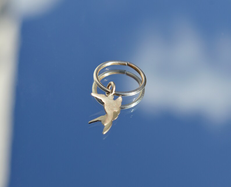 Silver hoop earring Hummingbird earrings belly button piercing girls earring cartilage earring colibri, Helix Dangle earrings rook