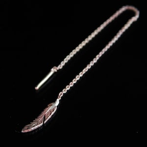 Gold Feather threaded earring, chain earring, cartilage earring, gold threaded earring, Helix, girls earring, rook, Dangle earrings