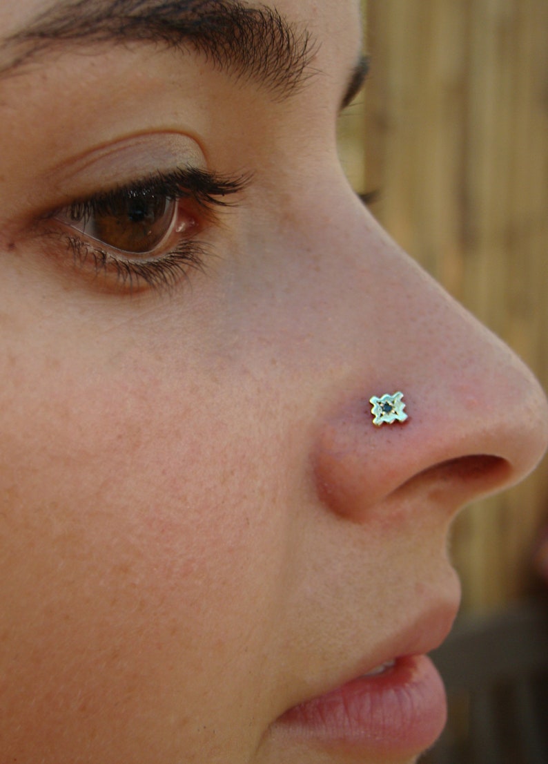 Sapphire nose stud, Nose stud,nose pin, tiny nose stud, gold nose stud, dainty nose stud, sapphire nose stud, helix, tragus, chakana image 6