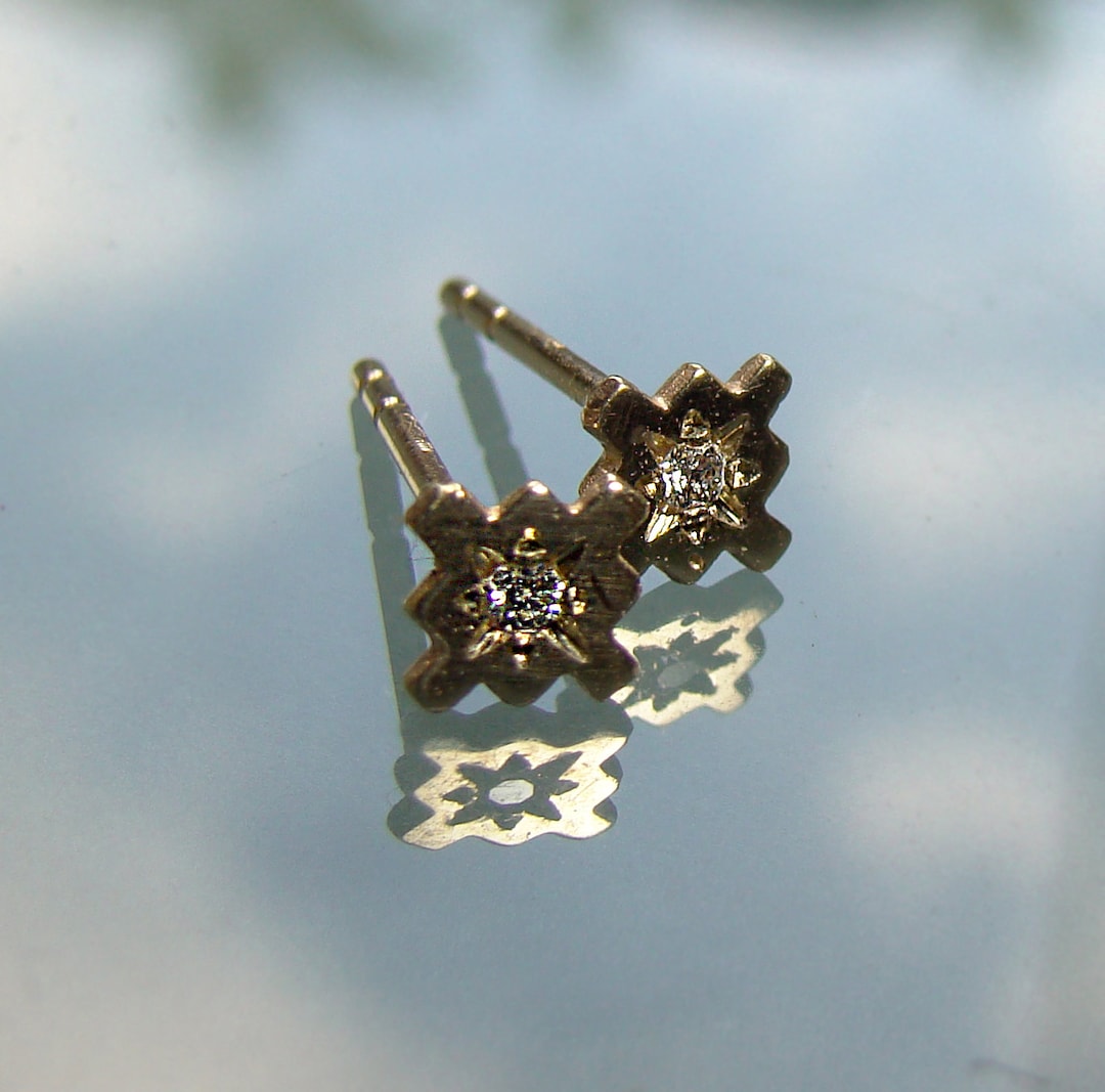 Gold Chakana Diamond Stud Earrings Inca Cross Spiritual Symbol Jewelry ...