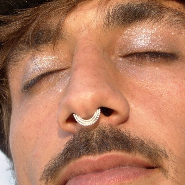 Anneau de septum, septum pour hommes, septum en argent, septum bohème, piercing pour homme, anneau de nez, bijoux de septum, boucles d'oreilles cartilage, bijoux de piercing pour hommes