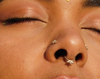 Gold Diamond Septum Ring, Boho Tribal Jewelry