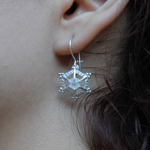 Moonstone Silver  Snowflake earrings, Rainbow moonstone dangle earrings, Water crystal dangle earrings, dainty silver earrings, Christmas