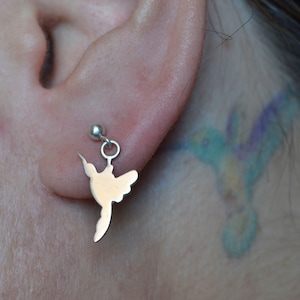 Dangle stud earrings, minimalist earrings, Hummingbird Earrings,  ear stud, birds, girls earrings, cartilage , colibri, silver earrings