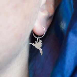 Dangle earrings, silver earrings, Cartilage earring, girls earring, rook, colibri, Silver hoop earring, Helix, Hummingbird earrings,