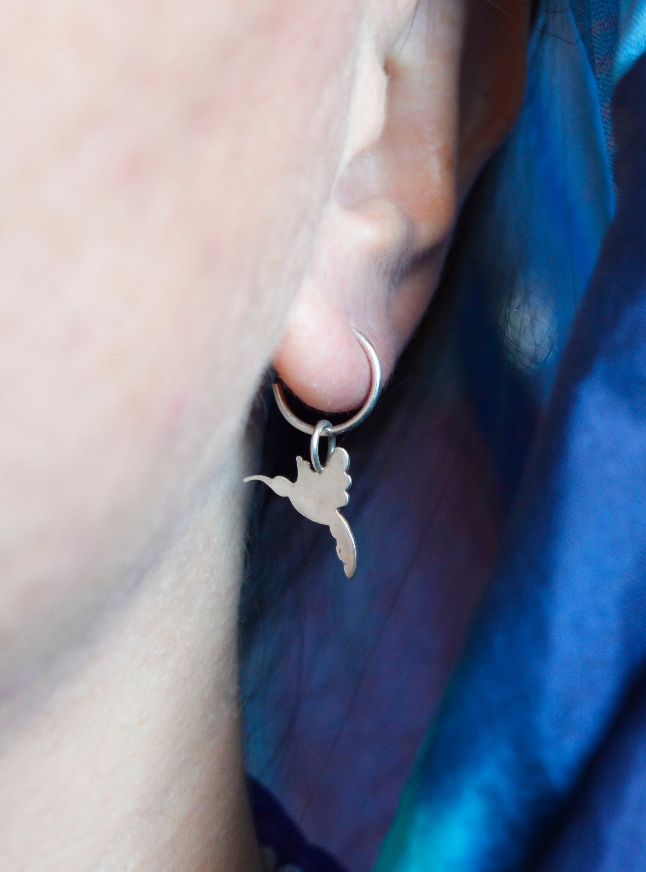 Orecchini a cerchio aperti a forma di colibrì in argento Sterling S925, regalo per ragazze, Argento sterling