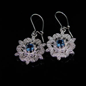 luxury Water crystal dangle earrings, Blue Topaz Silver Cubic Zircon Snowflake earrings, Diana classic dainty silver earrings, Christmas image 2