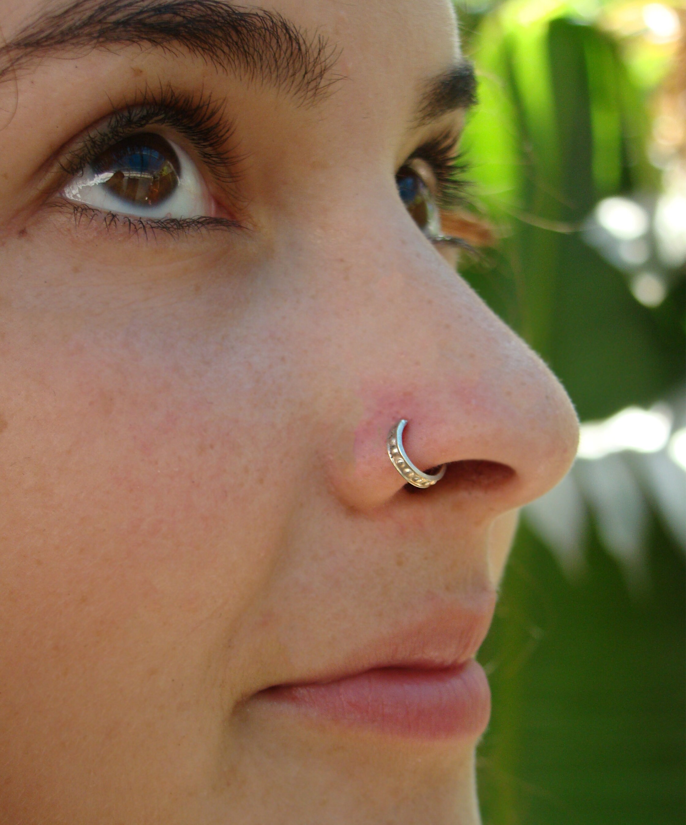 Sterling Silver Nose Ring Tribal Indian 20 Gauge Nose Hoop 9mm Inner Diameter for Left Side Handmade Piercing Jewelry by Studio Meme 
