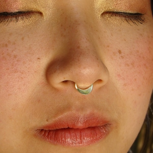 Gold septum, setum ring, septum piercing, nose hoop, Moon Nose Ring, Gold nose ring, moon septum, nose hoop, septum jewelry, crescent moon image 4