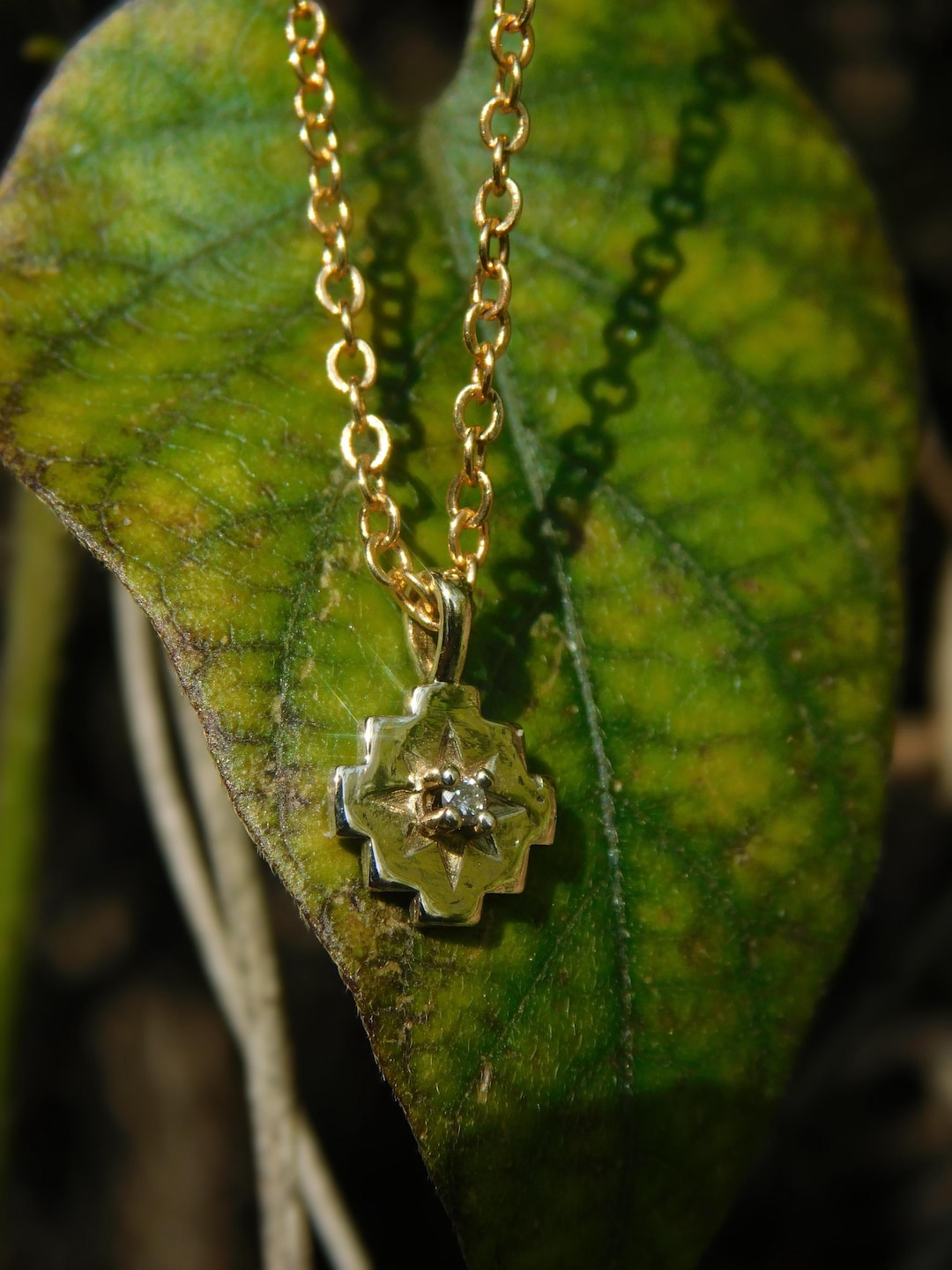 14k Gold Chakana Pendant Necklace, Diamond Inca Cross Charm - Etsy