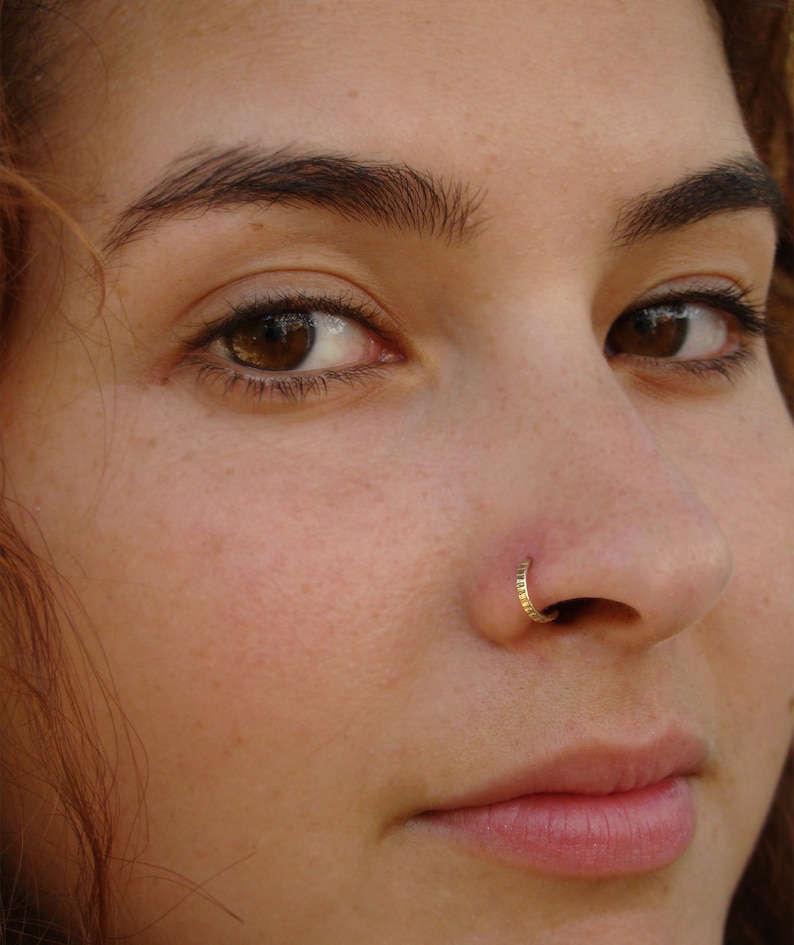 Tribal nose ring, Gold nose ring, Indian nose ring, boho septum, Helix, Tribal piercing, nose hoop, tragus, daith, septum, rook image 1