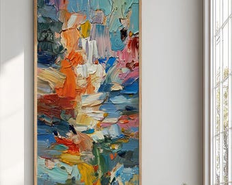 Vertical Abstract Art Print, Large Modern Minimalist Colorful Textured Wall Decor