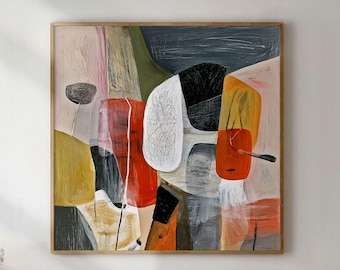 Mid-Century Abstract Print, Large Modern Minimalist Wall Art