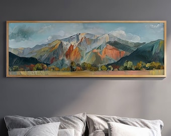 Panoramic Mountain Landscape Print, Long Nature Wall Art, Mountain Peak Scene Room Decor