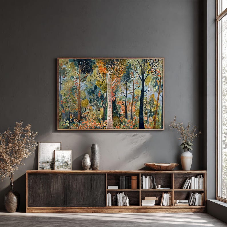 Forest Print, Large Nature Tree Wall Décor, Woodland Landscape Wall Art ...