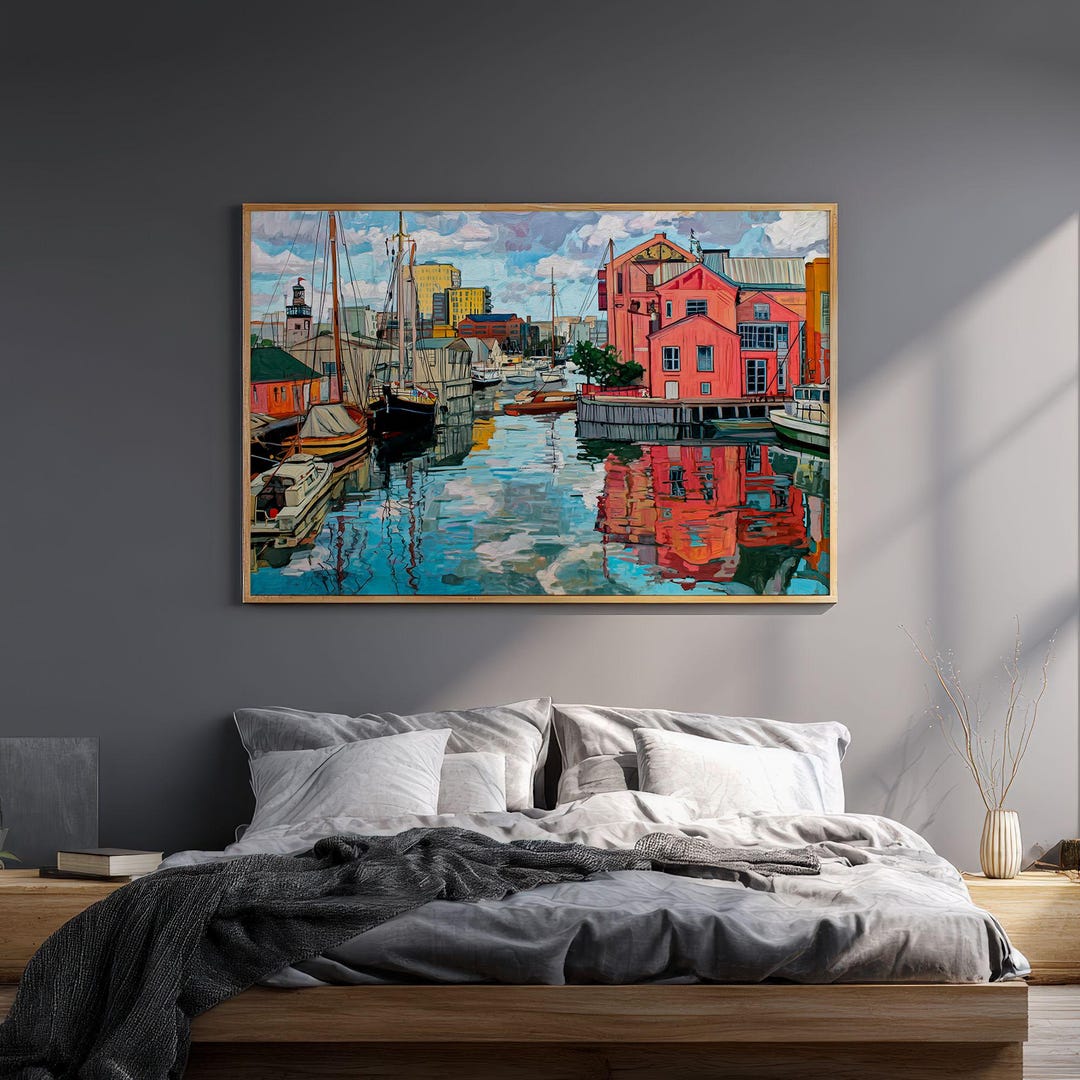 River Run Decorating Riverside Red House Art Print, River Landscape Wall Art. Houses and ...