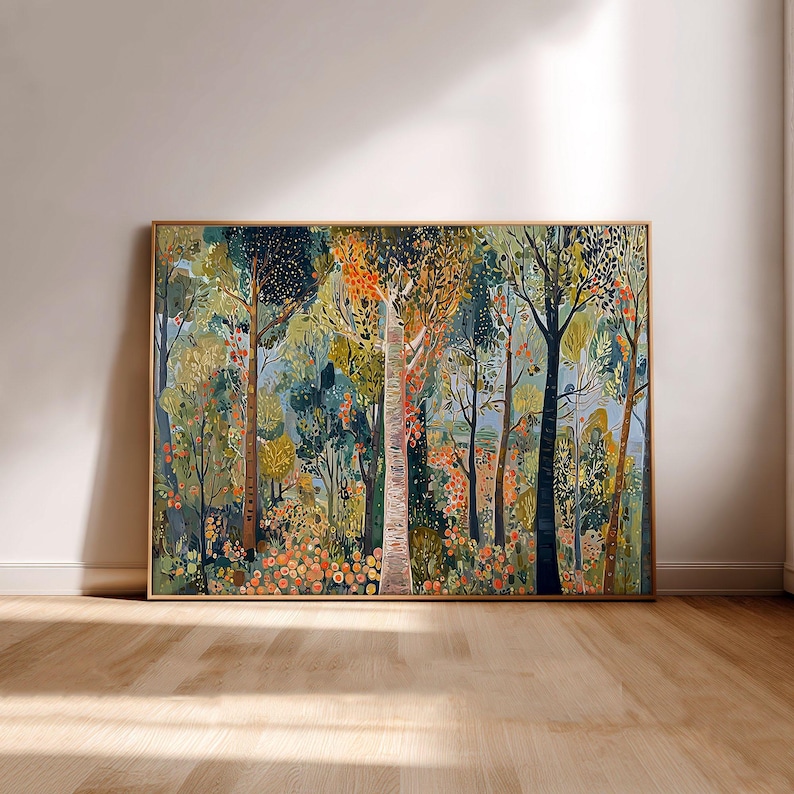 Forest Print, Large Nature Tree Wall Decor, Woodland Landscape Wall Art ...