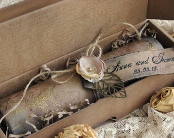 Gold Rose Scroll Wedding Invitation in a Box; Vintage Wedding, Bridal Invitation, Scroll Letter, Scroll Invitation, Love Letter Nr89