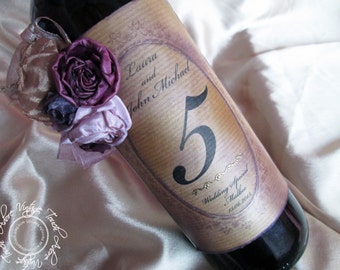 6 Wine Labels with Table Numbers Love&Recycle!; Distressed Labels, Shabby Table Numbers, Shabby Labels, Wedding Wine Labels, Vintage Wedding