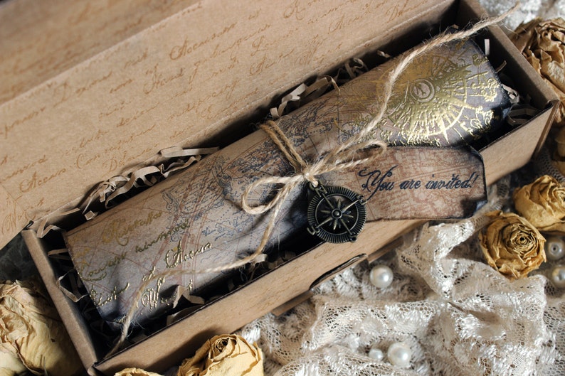 Groomsmen Invitation Travel Themed Wedding Invitation Scroll in a Box; Scroll Invitation Vintage Wedding Love Letter Nr90 Scroll Letter
