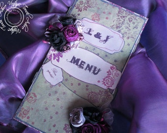 Menu Fuchsia Florentine; Shabby Chic Menu, Shabby Menu, Distressed Menu, Aged Menu, Embossed Menu, Menu, Wedding Stationery, Vintage Wedding