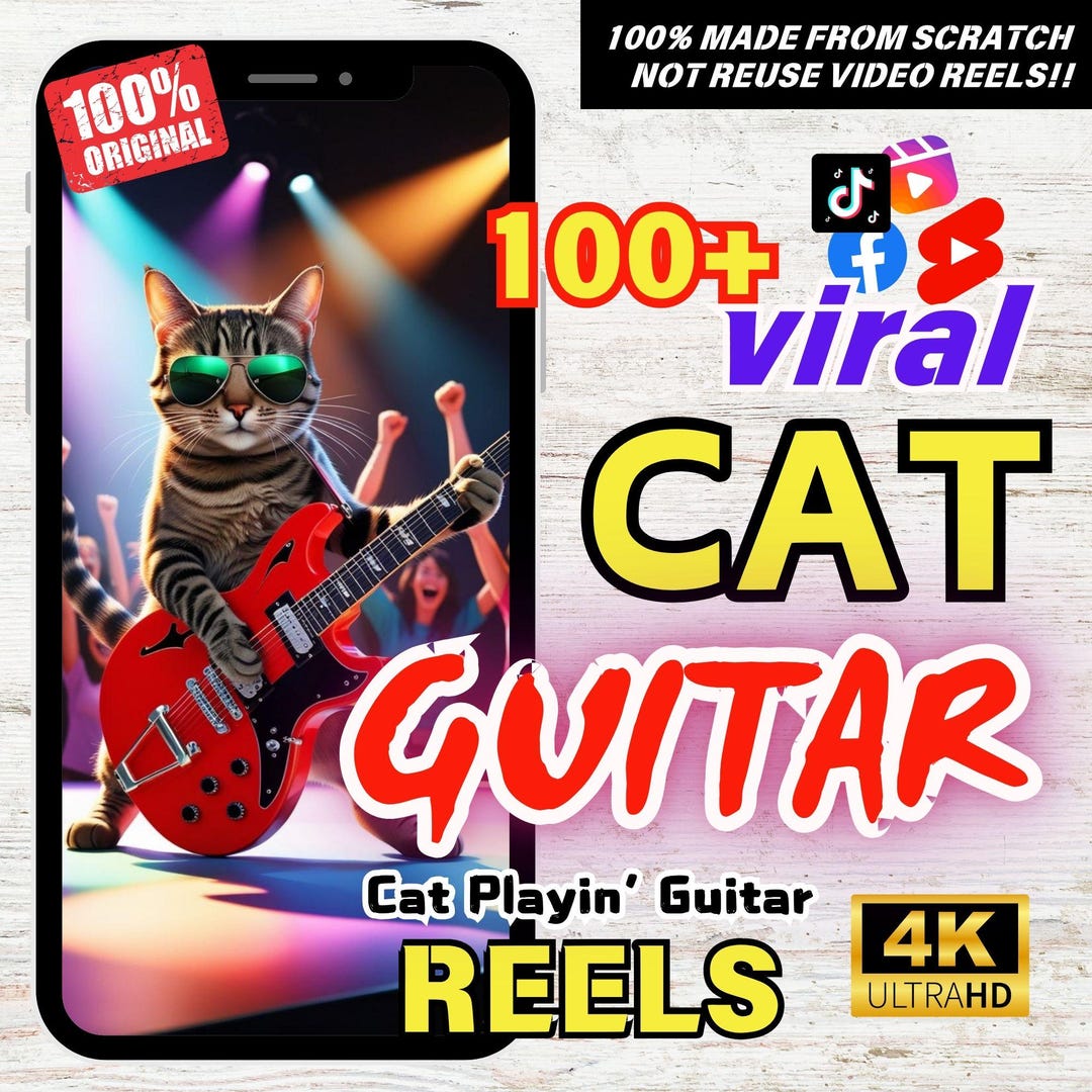 Cat Rapper Reel 100 Viral Cat Guitar AI Reels: Funny Animal Videos (MP4 Downloadable ...