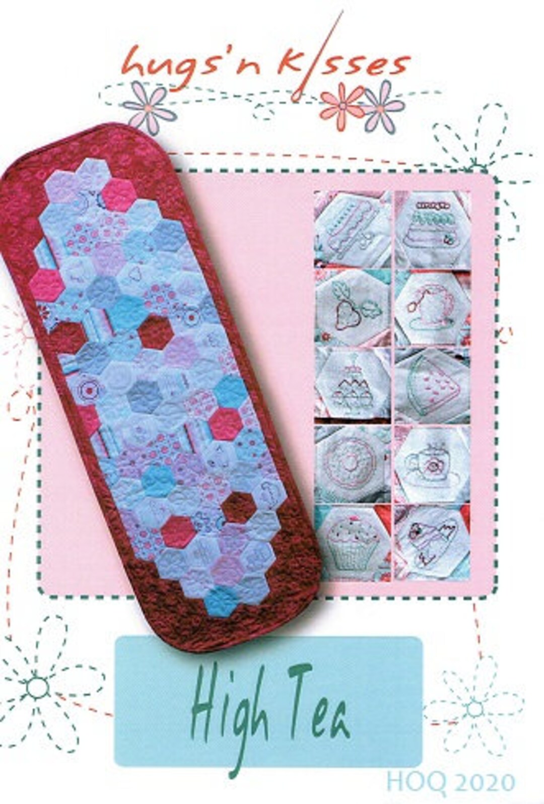 High Tea - Embroidery - Hexies - Table Runner Pattern - Hugs 'n Kisses ...