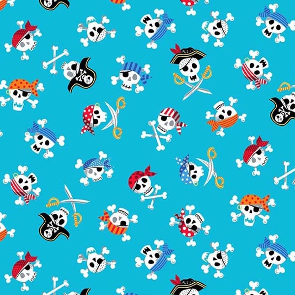 Makower UK - Pirates - Skull and Crossbones on Blue