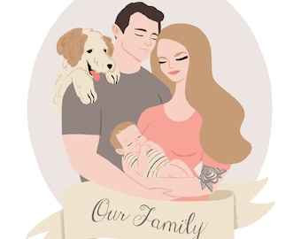 Custom Portrait Illustration, Custom Family Portrait, Custom Wedding Portrait, Personalized Portrait Illustration