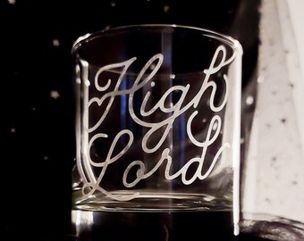 Bicchiere da cocktail inciso High Lord - Bicchiere da whisky fantasy, articoli da bar da biblioteca