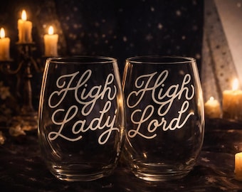 Set di bicchieri da vino incisi High Lady + High Lord – Fantasy Book Lover Barware