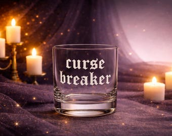 Bicchiere da whisky Curse Breaker – Bicchiere Old Fashioned con incisione fantasy – Articoli da bar gotici – Dark Academia