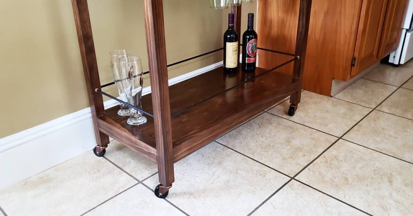 Rolling Bar Cart // Wooden Bar Cart // Drink Station Portable Etsy