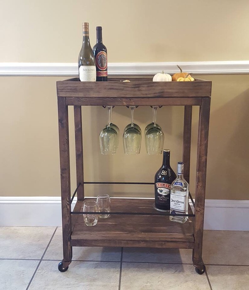 Rolling Bar Cart // Wooden Bar Cart // Drink Station Portable Etsy