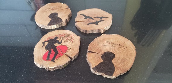 Alfred Hitchcock Coasters // Horror Decor // Wood Burning Art // Wooden Coasters // Classic Horror // Wood Coaster Set // Classic Movies