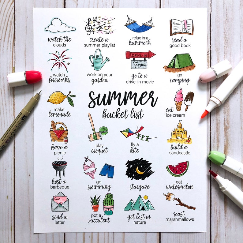 Summer bucket list coloring page instant download etsy australia