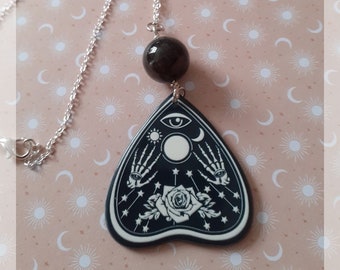 Collier ouija et obsidienne, argent 925, wicca, lithothérapie, reiki, énergies pierres, cadeau, bijou ésotérique, ouija, collier obsidienne