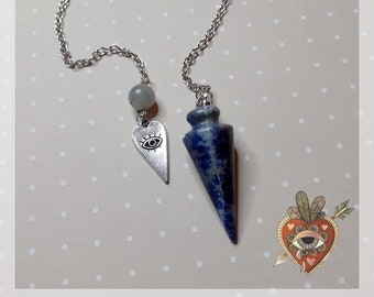 Sodalite pendulum, heart, lithotherapy, dowsing, magnetism, clairvoyance, divination, labradorite, reiki, wicca, energies, power stones