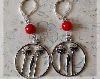 Earrings "small flowers" and coral, 925 silver, lithotherapy, wicca, reiki, energies, gift, esoteric jewelry