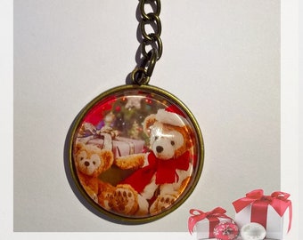 Porte-clef cabochon "Cadeaux de Noël",porte-clef, bijoux de sac, ours, cadeau de Noel, idée cadeau, Noel, porte-clef original, cadeau