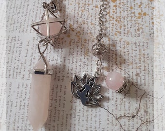 Pink quartz star pendulum, dowsing, magnetism, reiki, clairvoyance, fortune telling, energy, wicca, esotericism, lithotherapy,