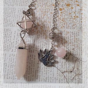Pendule étoile quartz rose, radiesthésie, magnétisme, reiki, voyance, divination, énergie, wicca, esotérisme, lithothérapie,
