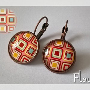 Cabochon earrings &quot;square seventies&quot;, jewelry cabochons, cabochon, seventies jewelry, gift idea