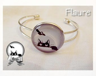 Bracelet rigid silver "the cat and the bird"