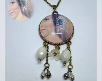 A cabochon pendant necklace "the bride", cabochon necklace, cabochon pendant, cabochon jewelry, charms jewelry, jewelry gifts