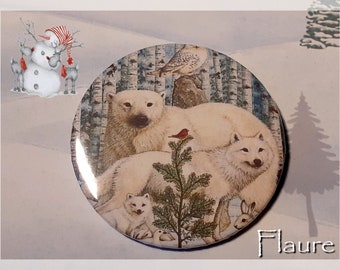 Grand badge Noël en forêt, badge, cadeau, Noel, cadeau Noel, ours, cadeau original, cadeau petit budget, broche,