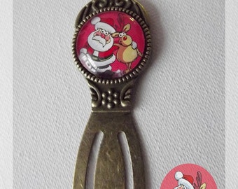 A cabochon bookmark "Santa Claus and Reindeer"