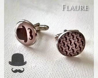 Cabochon cufflinks "Mr Mustache", man jewelry, cabochon jewelry, cabochon, mustache, gift idea